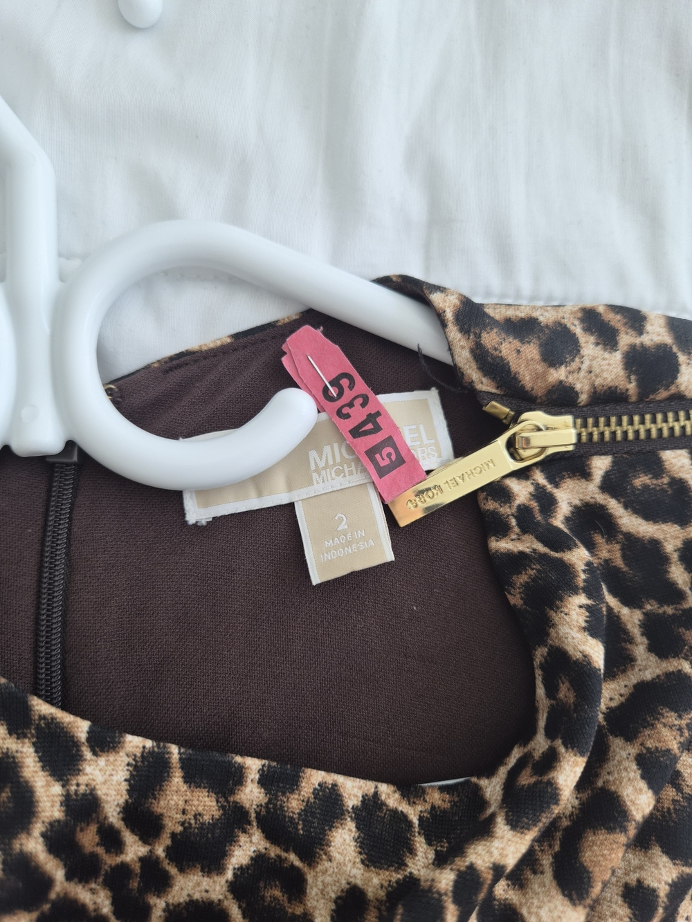 Michael Kors Leopard Print Shift Dress in Brown and Black with Gold Hardware